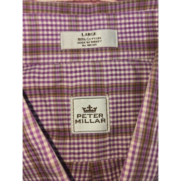 Peter Millar Mens Purple Plaid Dress Shirt Large - Picture 5 of 7